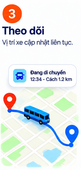 Bước 3: Theo dõi. Vị trí xe cập nhật liên tục.
